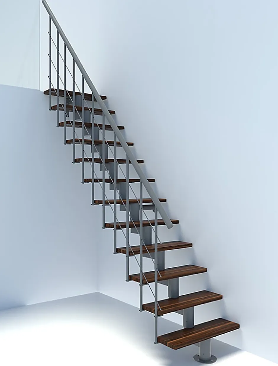 Escalier droit 14 marches - Hauteur à franchir 2.97 à 3.60m - Largeur 80cm - Structure grise et marche noyer - COMFO80/I/GN-14-Matisere Hot