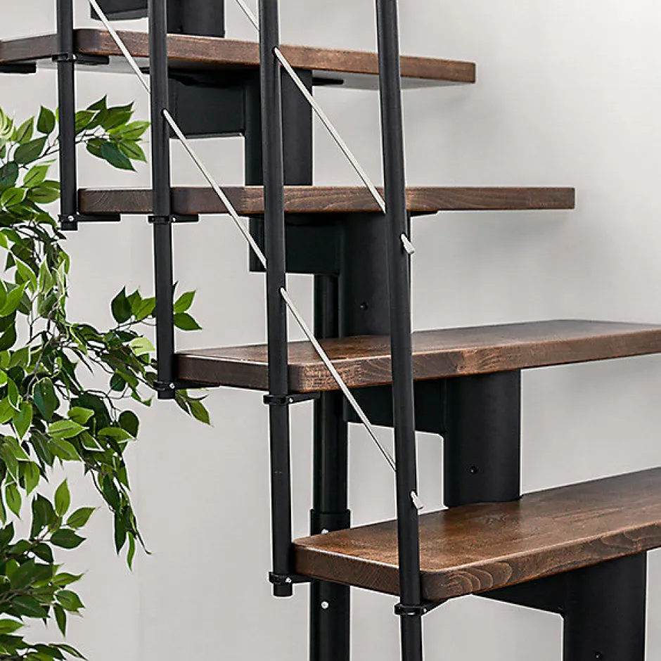 Escalier droit 14 marches - Hauteur à franchir 2.97 à 3.60m - Largeur 80cm - Structure grise et marche noyer - COMFO80/I/GN-14-Matisere Hot