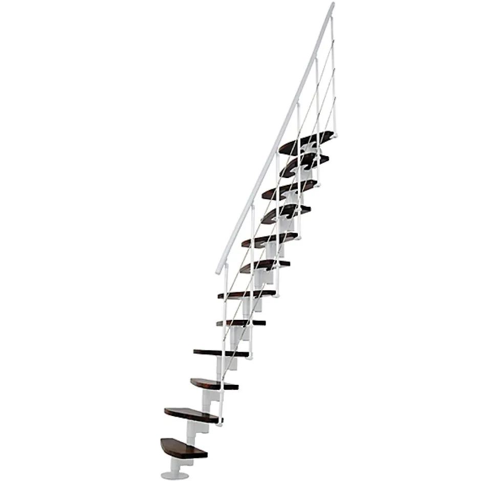 Escalier droit 13 marches - Hauteur à franchir 2.41 à 3.17m - Largeur 65cm - Structure blanche et marche noyer --Matisere Online