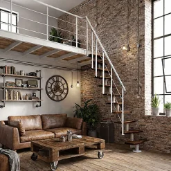 Escalier droit 13 marches - Hauteur à franchir 2.41 à 3.17m - Largeur 65cm - Structure blanche et marche noyer --Matisere Online