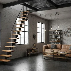 Matisere Escalier droit 13 marches - Hauteur à franchir 2.41 à 3.17m - Largeur 65cm - Structure noire et marche hêtre - NIZZA60/I/NH-13