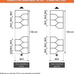 Escalier droit 11 marches - Hauteur à franchir de 2.41 à 2.85m - Largeur 61cm - Couleur naturel et blanc - MINI61/I/SBMNAT-11-Matisere Outlet