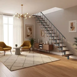 Escalier droit 8 marches - Hauteur à franchir 1.85 à 2.16m - Largeur 80cm - Structure grise et marche hêtre - COMFO80/I/GB-8-Matisere Best