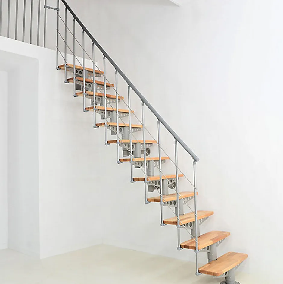 Escalier droit 8 marches - Hauteur à franchir 1.85 à 2.16m - Largeur 80cm - Structure grise et marche hêtre - COMFO80/I/GB-8-Matisere Best