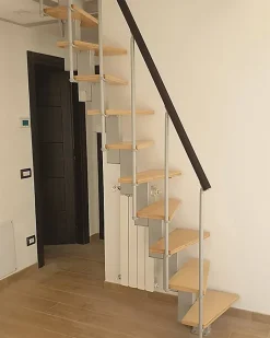 Matisere Escalier droit 11 marches - Hauteur à franchir de 2.40 à 2.84m - Largeur 60cm - Couleur bois et blanc - SMALL60/I-SGNAT-11