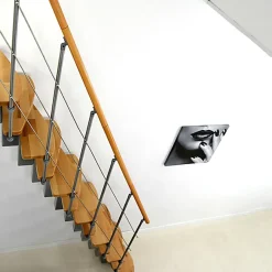 Escalier droit 10 marches - Hauteur à franchir 2.09 à 2.29m - Largeur 65cm - Structure grise et marche hêtre - QUATR65/I-GB-10-Matisere Clearance