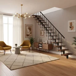 Matisere Escalier droit 12 marches - Hauteur à franchir 2.59 à 3.12m - Noir et bois - COMFO80/I/NB-12