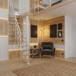 Matisere Escalier droit 12 marches - Hauteur à franchir 2.23 à 2.94m - Largeur 65cm - Structure blanche et marche hêtre - NIZZA60/I/BN-12