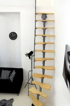 Escalier droit 11 marches - Hauteur à franchir 2.06 à 2.71m - Gris et hêtre - TWISTER60-I-GH-11-Matisere New