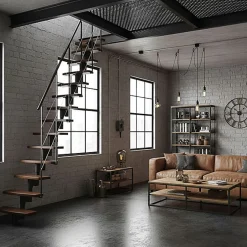 Matisere Escalier droit 10 marches - Hauteur à franchir 1.89 à 2.49m- Largeur 65cm - Structure noire et marche noyer - NIZZA60/I/SNMNO-10