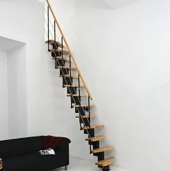 Escalier droit 10 marches - Hauteur à franchir 2.09 à 2.29m - Largeur 65cm - Structure noire et marche hêtre - QUATR65/I-NB-10-Matisere