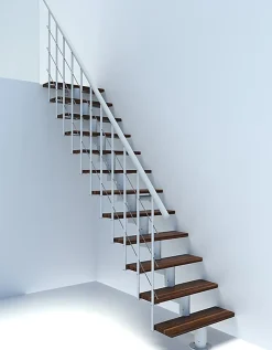 Escalier droit 12 marches - Hauteur à franchir 2.59 à 3.12m - Largeur 80cm - Structure blanche et marche noyer - COMFO80/I/BN-12-Matisere Discount