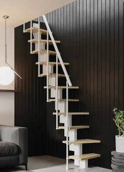 Matisere Escalier droit 14 marches - Hauteur à franchir de 3.00 à 3.56m - Largeur 60cm - Couleur bois et blanc - SMALL60/I-SBNAT-14