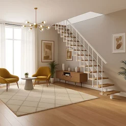 Escalier droit 13 marches - Hauteur à franchir 2.78 à 3.36m - Largeur 80cm - Structure blanche et marche noyer - COMFO80/I/BN-13-Matisere Clearance