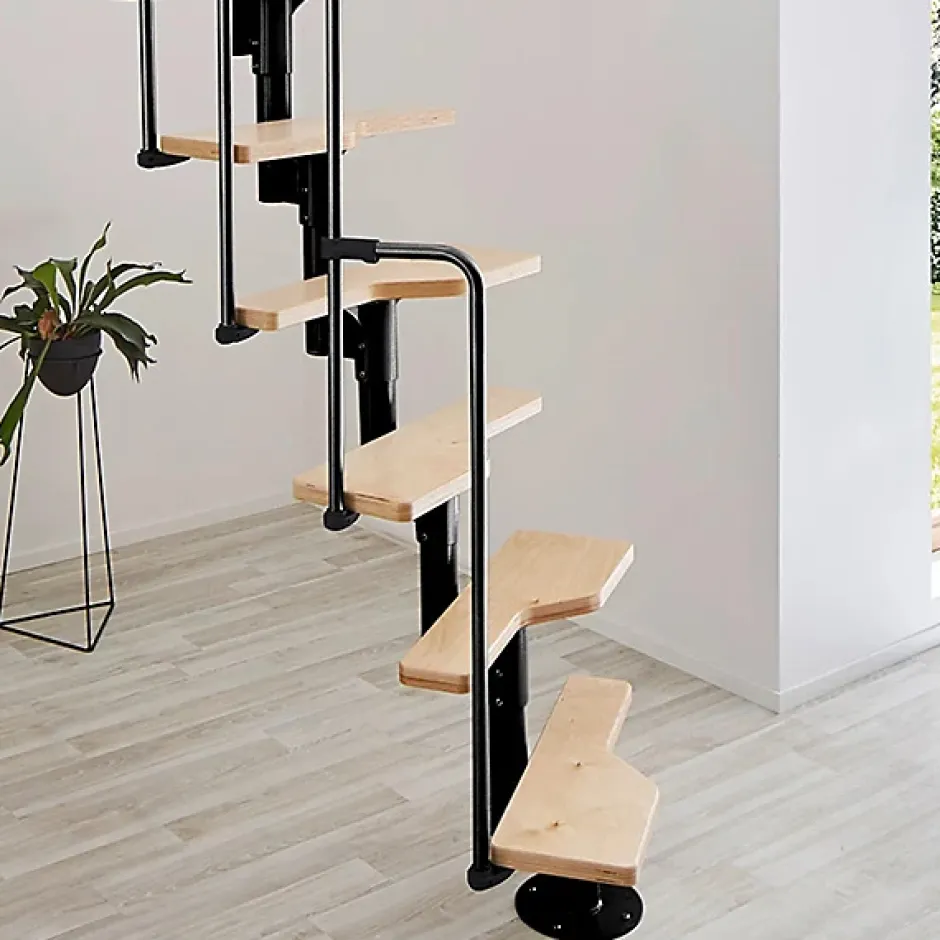 Escalier droit 11 marches - Hauteur à franchir 2.06 à 2.71m - Noir et Hêtre - TWISTER60-I-NH-11-Matisere New