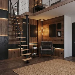 Escalier droit 10 marches - Hauteur à franchir 1.89 à 2.49m- Largeur 65cm - Structure noire et marche hêtre - NIZZA60/I/NH-10-Matisere Online