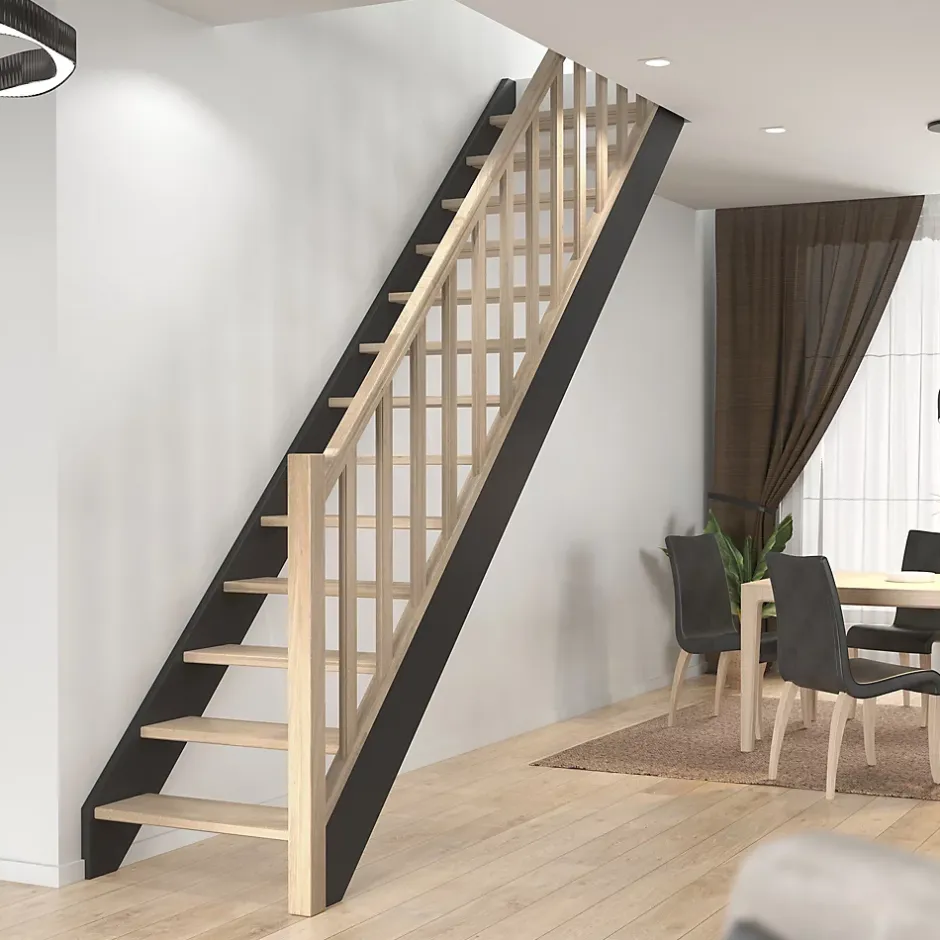 Sogem Escalier droit chêne coloris naturel 13 marches sans contremarches Liverpool avec rampe