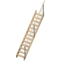 Sogem Escalier droit chêne coloris naturel 13 marches sans contremarches Ardennes avec rampe