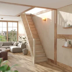 Sogem Escalier droit chêne coloris naturel 13 marches avec contremarches Tradi Eeco avec rampe