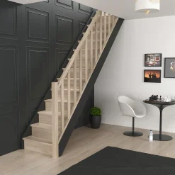 Escalier droit chêne coloris naturel 13 marches avec contremarches Liverpool avec rampe-Sogem