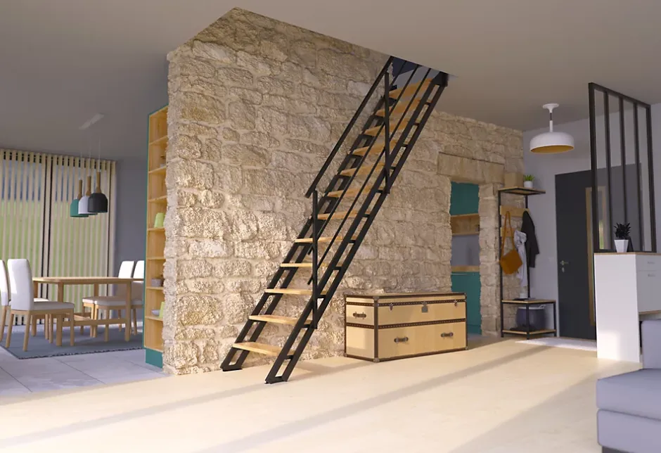 Alumin'home Escalier droit Valencia noir en hêtre 12 marches