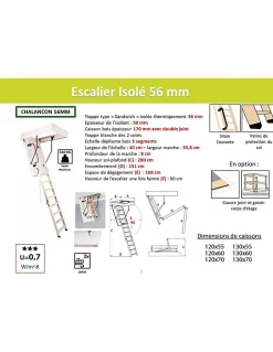 Woodup Escalier Escamotable Bois Isolé Trappe 56 Mm, H Max 2m80 Caisson 120 X 70 Cm