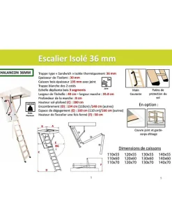 Escalier Escamotable Echelle Bois Isole 36 Mm Caisson 120 X 70 Cm-Woodup New