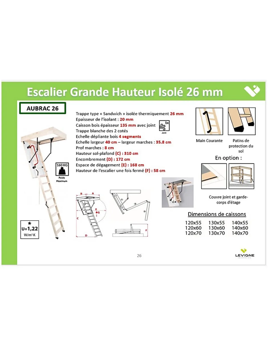 Escalier Escamotable Grande Hauteur Isolé 26 Mm H 330 Cm Caisson 140 X 70 Cm-Woodup