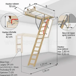 Matisere Escalier escamotable isolé - Trémie de 70 x 100cm - Hauteur de 2.53 à 2.80m - LTK70100-2