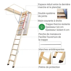 Matisere Escalier escamotable isolé - Trémie de 55 x 100cm - Hauteur de 2.53 à 2.80m - LTK55100-2