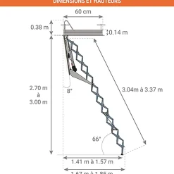 Matisere Escalier escamotable électrique - Trappe : 60x100cm - Hauteur max 3.00m - FGM60/100-300-C