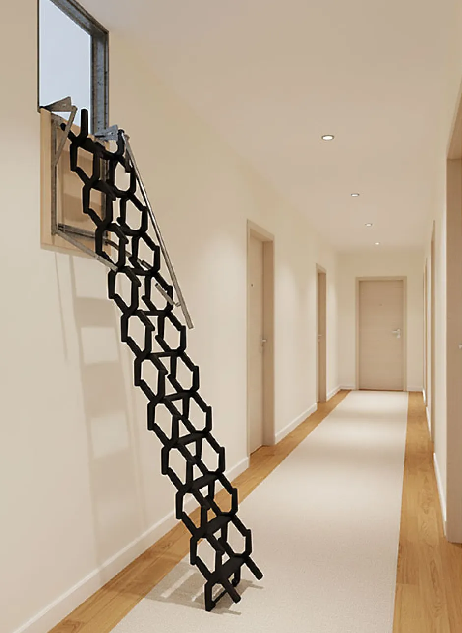 Escalier escamotable mural en métal - Trémie de 50x130cm - Hauteur de 2.25 à 3.25m - ADJM/50/130-Matisere New