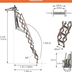 Escalier escamotable mural électrique - Trappe : 80x100cm - Hauteur sol à sol 3,06 à 3,25m - FGM/80/100-325-Matisere Clearance