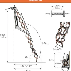 Escalier escamotable mural électrique - Trappe : 80x100cm - Hauteur sol à sol 2,30 à 2,49m - FGM/80/100-249-Matisere Sale