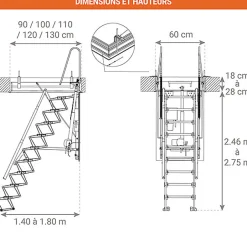 Matisere Escalier Grenier Electrique - Trappe 60x90cm - Hauteur 2.46 à 2.75m - ACI-THE275G/90X60