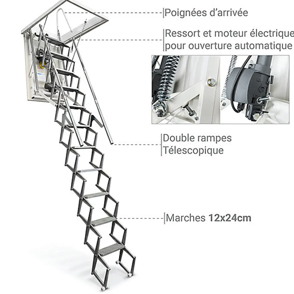 Escalier Grenier Electrique - Trappe 70x130cm - Hauteur 2.76 à 3.05m - ACI-THE300G/130X70-Matisere Best