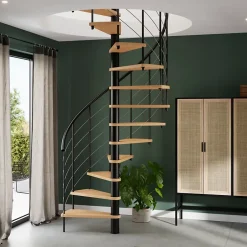 Escalier hélicoïdal hêtre et acier noir 13 marches Dalaman-Fortia Outlet