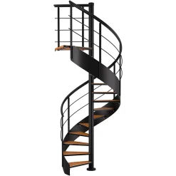Escalier hélicoïdal hêtre et acier noir 13 marches Carilo tournant droit-Fortia Hot