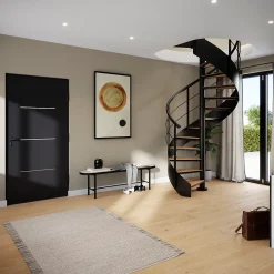 Escalier hélicoïdal hêtre et acier noir 13 marches Carilo tournant droit-Fortia Hot