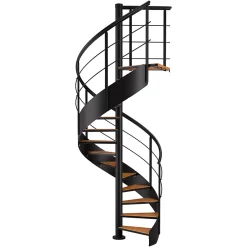 Escalier hélicoïdal hêtre et acier noir 13 marches Carilo Ø140cm tournant gauche-Fortia Sale