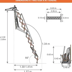 Escalier électrique avec trappe de 80X100cm - Main courante à droite - Hauteur sol à sol max. 2,69m - FGM/80/100/269-MCD-Matisere Online