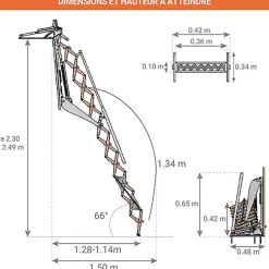 Escalier électrique avec trappe de 80X100cm - Main courante à gauche - Hauteur sol à sol max. 2,49m - FGM/80/100/249-MCG-Matisere Online