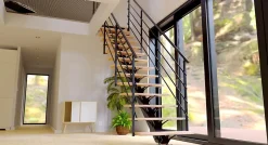 Escalier monopoutre droit Maya rampe aluminium marche hêtre l. 2.75 m-Alumin'home Online