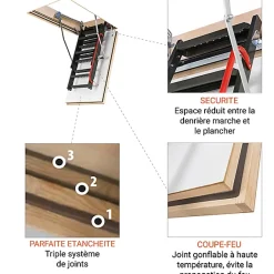 Escalier métal coupe feu 60min - 3.60m sous plafond - Trémie 86x144cm - LMF60/86144-360-Matisere Clearance