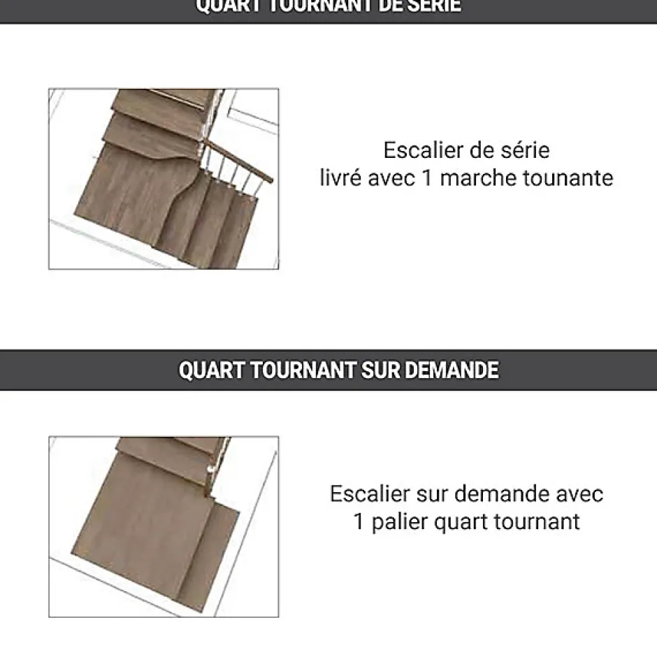 Escalier quart tournant 10 marches - Hauteur à franchir de 1.93 à 2.42m - Largeur 95 cm - Bois et blanc - Rampe horizontale --Matisere Outlet