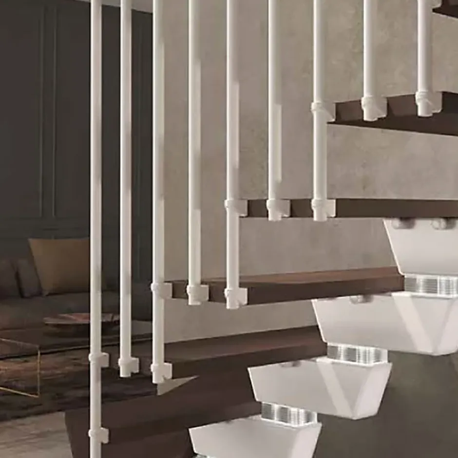 Matisere Escalier quart tournant 15 marches - Hauteur à franchir de 2.97 à 3.56m - Largeur 85cm - Limon central - Noyer et anthracite -