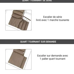 Matisere Escalier quart tournant 9 marches - Hauteur à franchir de 1.95 à 2.20m - Largeur 95 cm - Bois et blanc - Rampe horizontale -