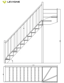 Escalier Quart Tournant Bavat Hetre 280 Cm Kit Recoupable Haut à Droite Sans Contremarche H Sol Sol 280 Cm-Woodup Outlet