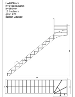 Woodup Escalier Quart Tournant Chêne Furka 288 Cm Kit Recoupable Haut à Droite Avec Contremarches Chêne LC H Sol Sol 288 Cm