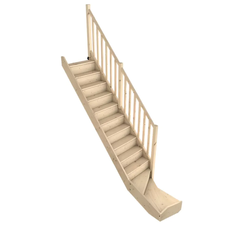 Escalier quart tournant droit avec contremarche épicéa coloris naturel 13 marches Rapallo-Fortia Sale